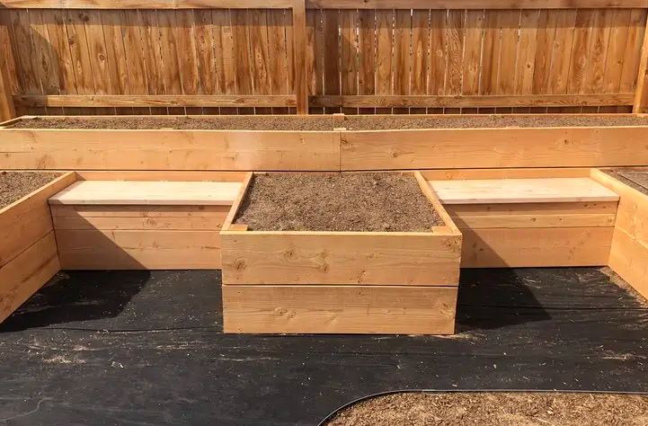 Waist High Garden Bed with Side Benches and Storage
